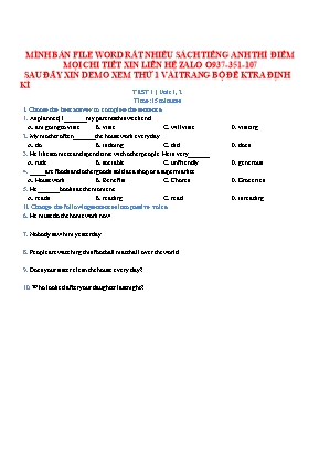 Bộ đề kiểm tra 15 phút môn Tiếng Anh Lớp 10